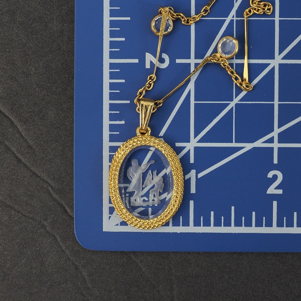 Goldette NY Necklace Triple Strand Clear Bezel Intaglio Pendant Gold Tone MCM - Picture 9 of 10